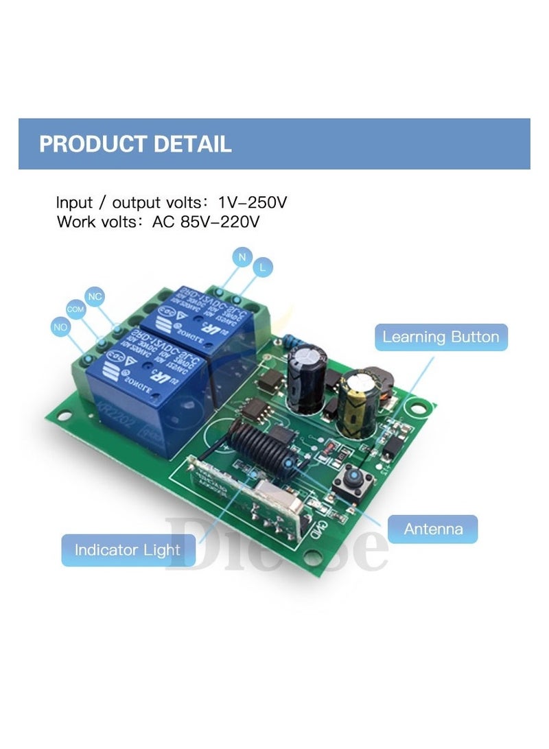 433 ميجا هرتز العالمي للتحكم عن بعد التبديل التيار المتناوب 110 فولت 220 فولت 10A 2CH rf التتابع استقبال والارسال للتحكم في بوابة المرآب - Image 2