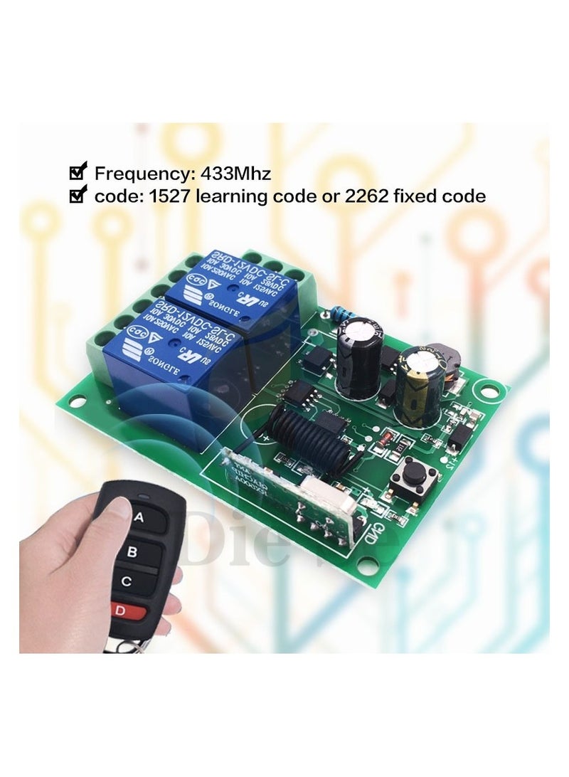 433 ميجا هرتز العالمي للتحكم عن بعد التبديل التيار المتناوب 110 فولت 220 فولت 10A 2CH rf التتابع استقبال والارسال للتحكم في بوابة المرآب - Image 4