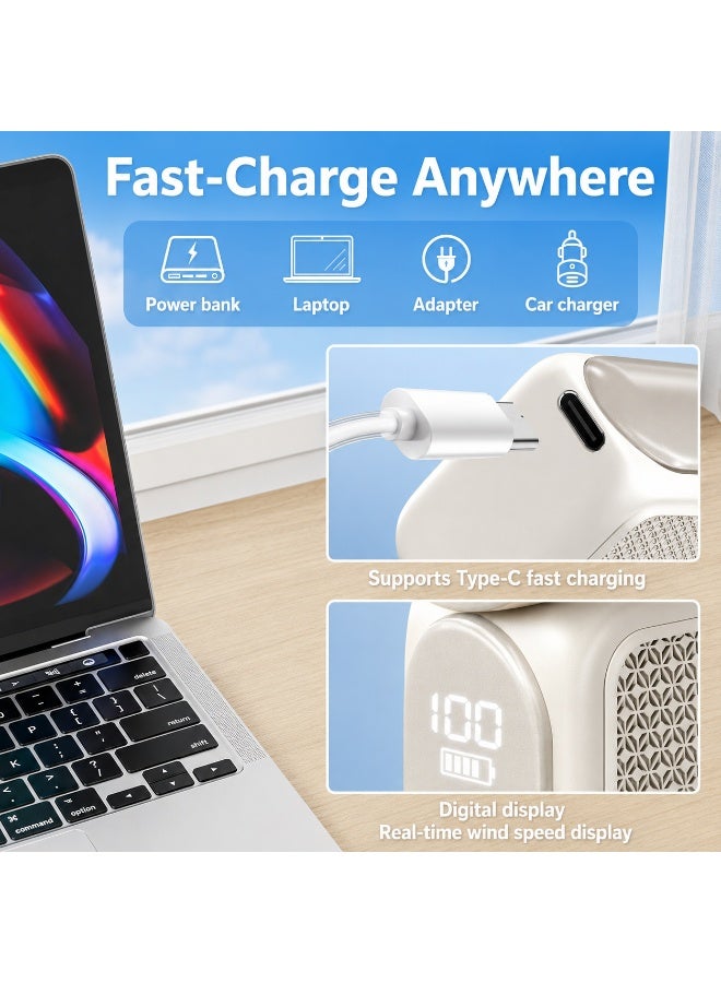 مروحة صغيرة محمولة باليد مع شاشة LED، مروحة توربو قابلة للشحن عبر USB-C، بحجم الجيب للتبريد أثناء المكياج والسفر والمكتب والاستخدام الخارجي - Image 2