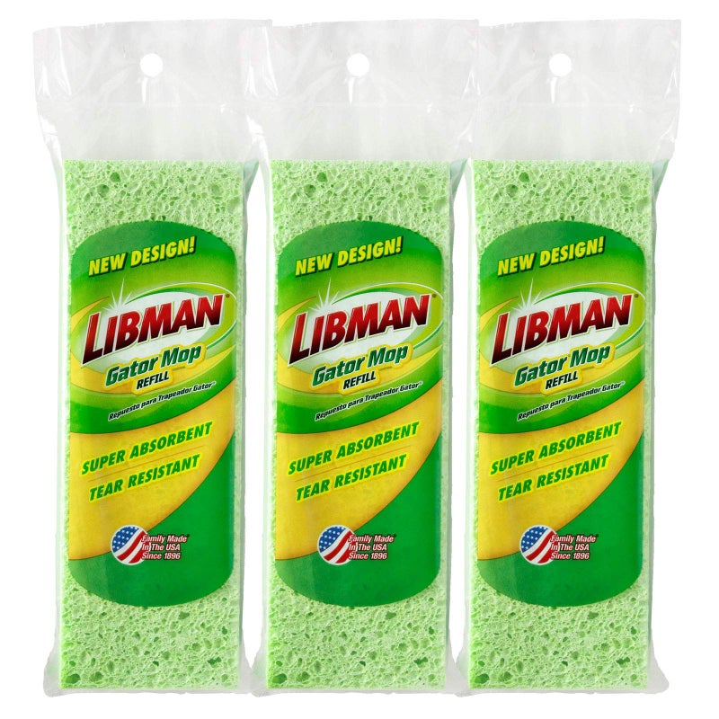 Libman 1487 Gator Mop Refill Pack  ExtraAbsorbent Cellulose Coated Sponge Replacement Heads for The Libman Gator Mop 3Pack Green