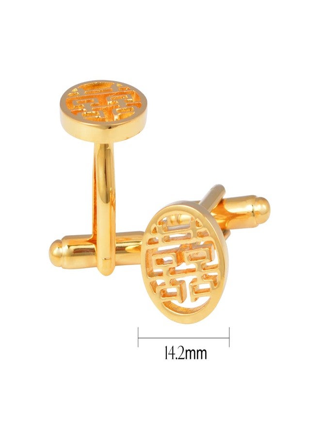 Jonwo Double Happiness Cufflinks in a Gift Box Chinese Wedding Shuangxi Cuff Links Jewelry for Traditional Wedding Party Gift (Round 14K Gold Plated Cufflinks) - Image 5