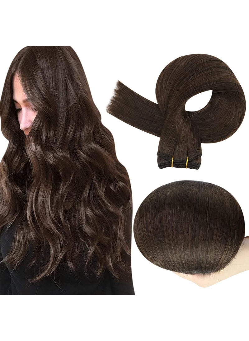 Full Shine Full Shine Sew In Hair Extensions Real Human Hair 22 Inch Weft Extensions Real Remy Hair Color 2 Dark Brown Double Weft Full Head Set Straight Hair Weaves 105 Grams Hair Weft Bundles Straight Hair 
