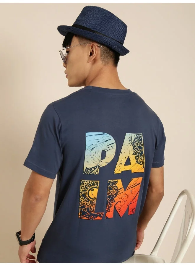 جوفن Navy Blue Graphic Print T-Shirt for Men