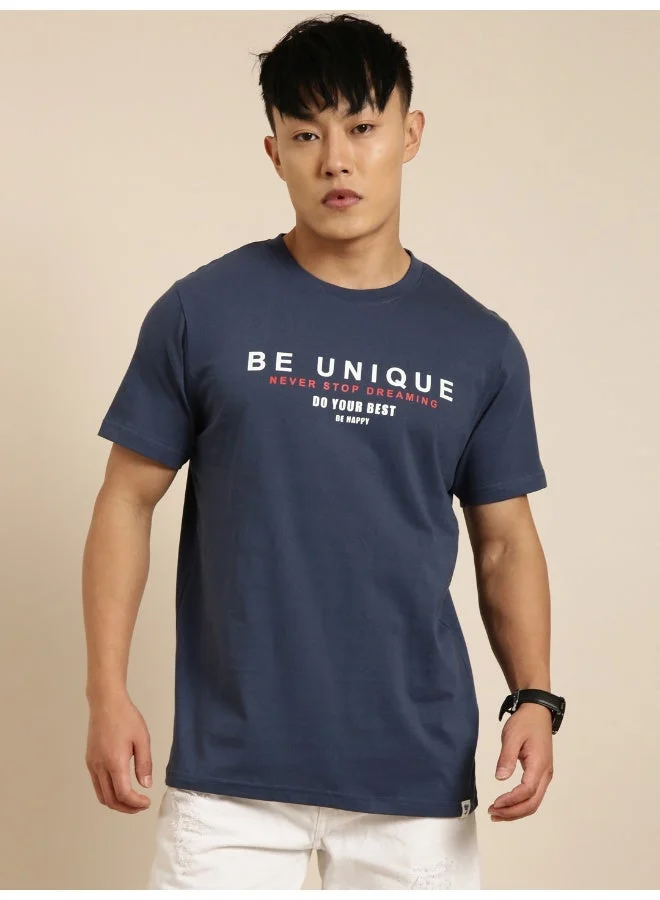 جوفن Navy Blue Graphic Print T-Shirt for Men