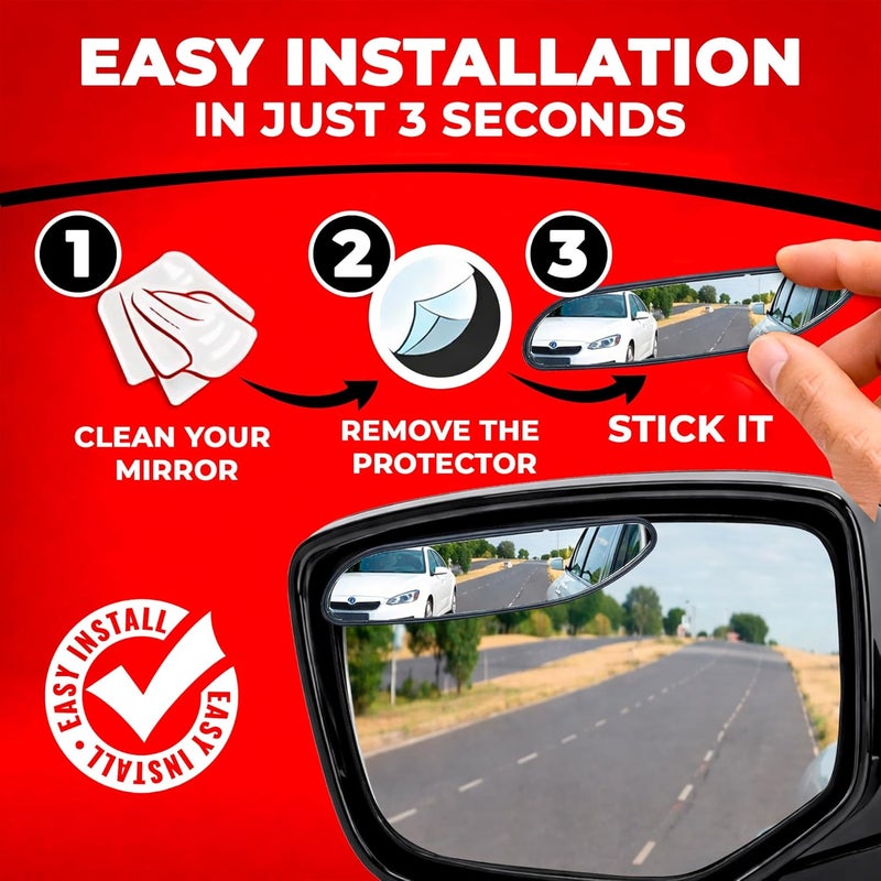 Utopicar Long Blind Spot Car Mirror Aesthetic Convex Mirrors 5.3” x 1.3” - Side Mirror Engineered Design - Up & Down Adjustable - Blind Spot Rear View Mirrors for Car (2-Pack) - Image 2