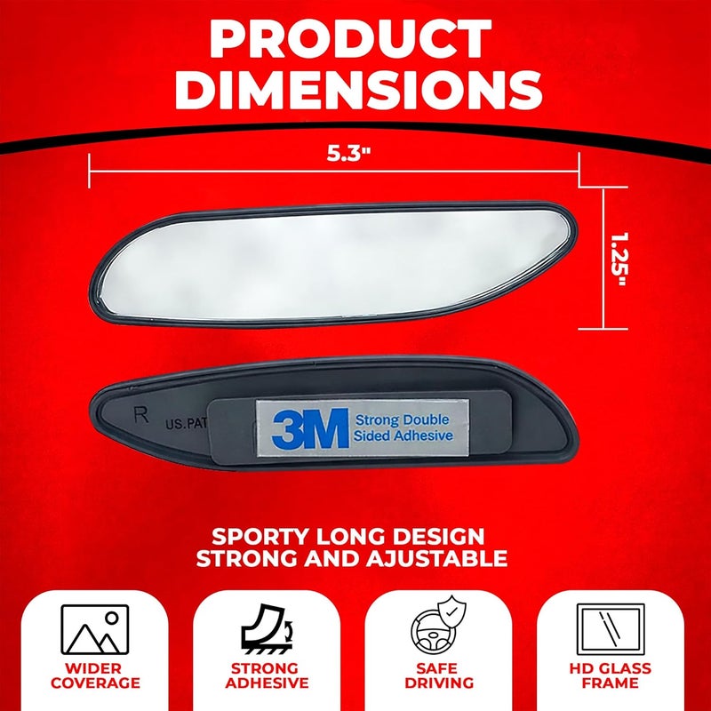 Utopicar Long Blind Spot Car Mirror Aesthetic Convex Mirrors 5.3” x 1.3” - Side Mirror Engineered Design - Up & Down Adjustable - Blind Spot Rear View Mirrors for Car (2-Pack) - Image 5