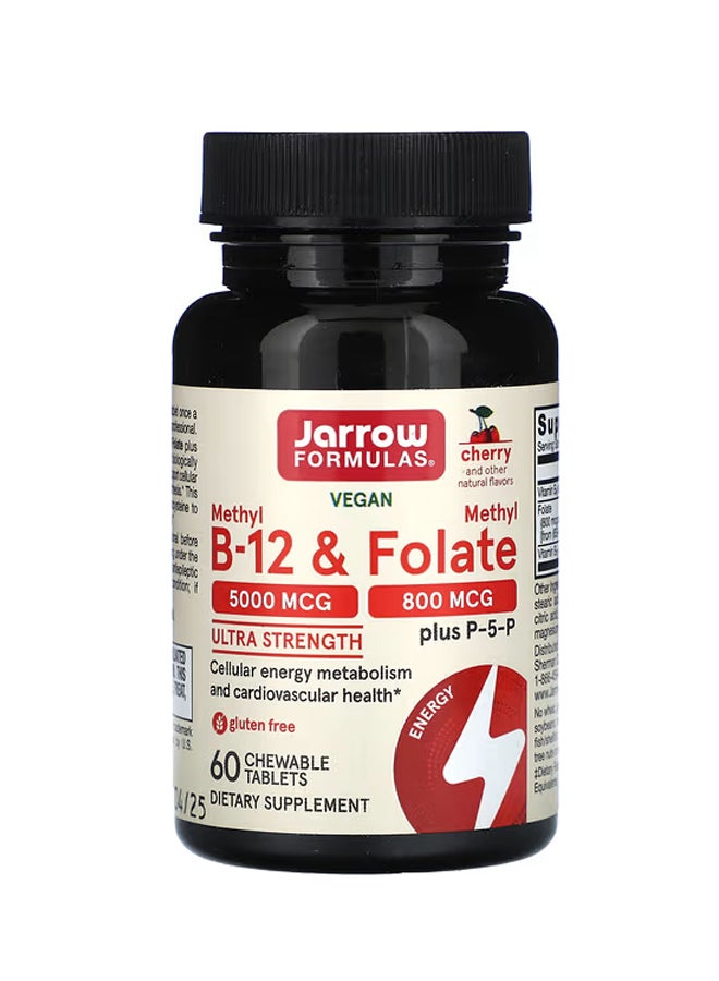 jarrow formulas Vegan Methyl B-12 & Methyl Folate Ultra Strength Cherry 60 Chewable Tablets