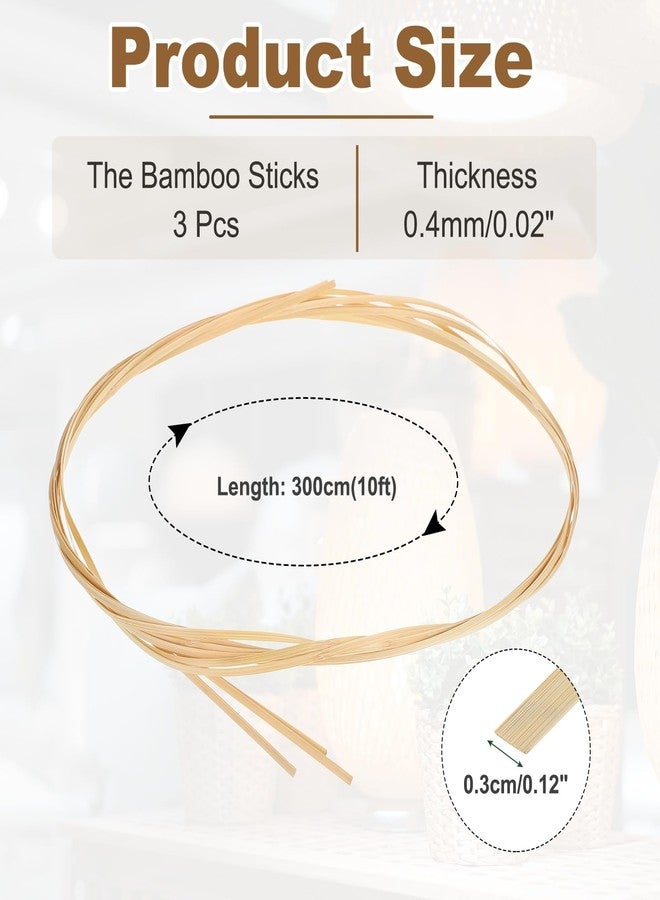 MECCANIXITY 3 Rolls Bamboo Strips for Weaving, 0.12" x 10ft Basket Weaving Supplies Wicker Repair Kit 0.4mm Thick Thin Bamboo Strips for Basket Making DIY Crafts Furniture Chandelier - Image 2