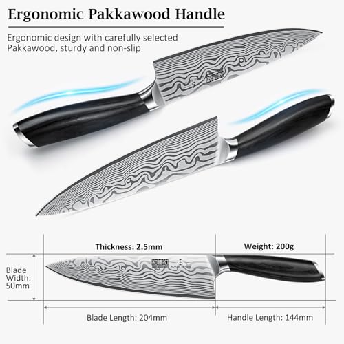 HOSHANHO 8 Inch Chef Knife, Ultra Sharp High Carbon Powder Steel Kitchen Knife, Professional Japanese Chef's Knife with Ergonomic Pakkawood Handle - Image 4