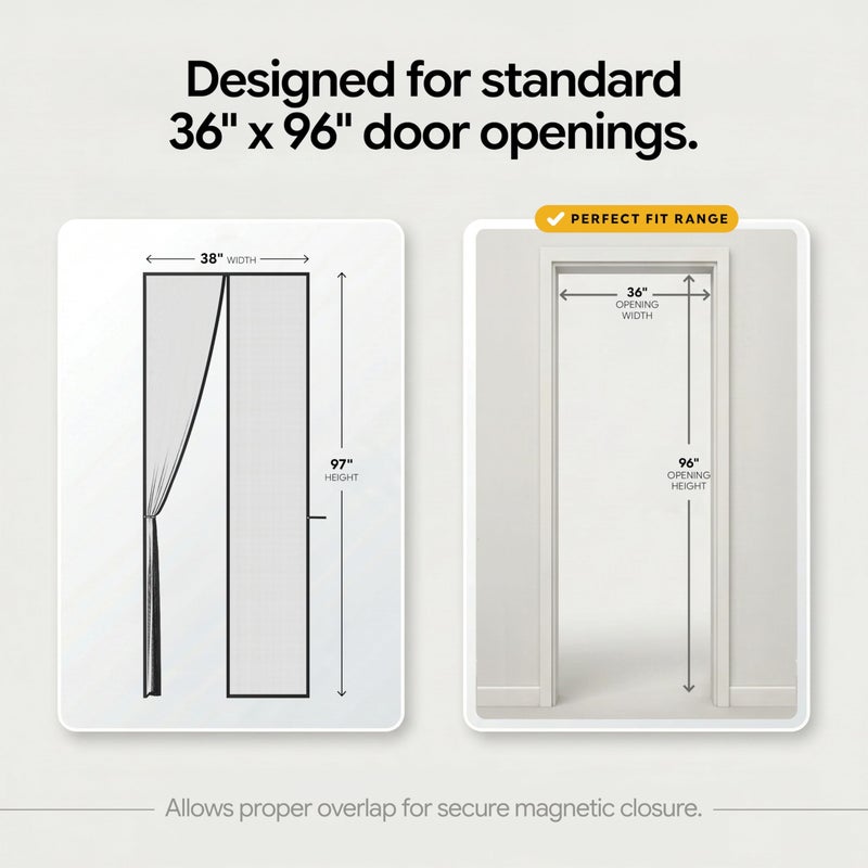 AUGO Magnetic Screen Door - Self Sealing, Heavy Duty, Hands Free Mesh Partition Keeps Bugs Out - Pet and Kid Friendly - Patent Pending Keep Open Feature - 38 Inch x 97 Inch - Image 2