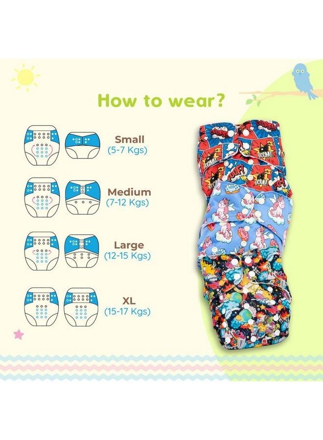 Bumtum 0 To 3 Years Baby Freesize Ultrahygiene Waterproof Wonderland Extra Soft Cloth Diaper 5Hrs Absorbency ;Washable & Reusable Diaper And Cotton Soaker - Image 4