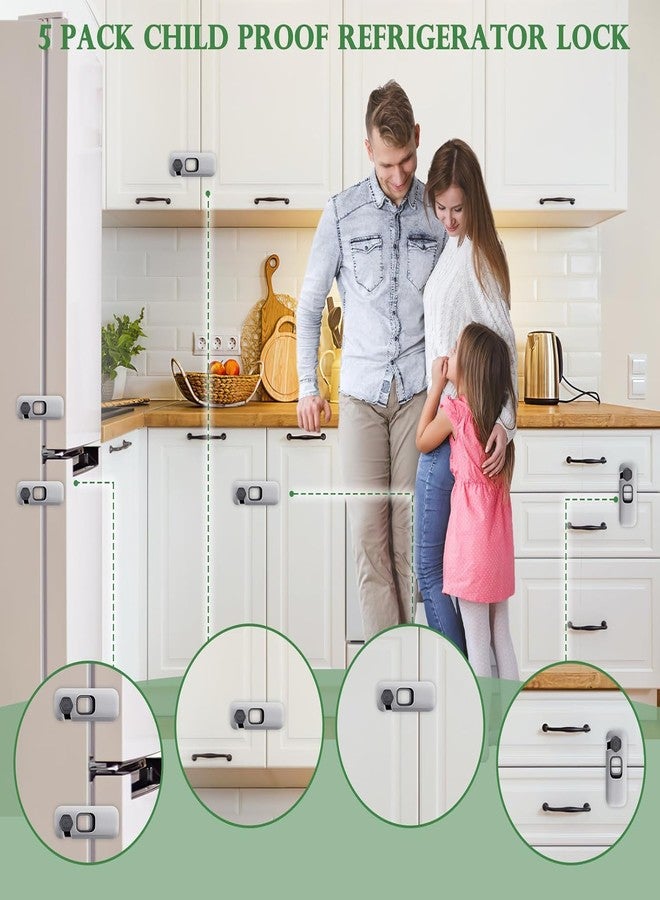 KHAMKARI 2 Pack Child Proof Refrigerator Lock, Fridge, Cabinets, Freezer Door Lock Apply to Max 1"(25mm) Sealing Strip for Toddlers and Kids, No Tools Need or Drill - Grey (Grey, 2) - Image 5