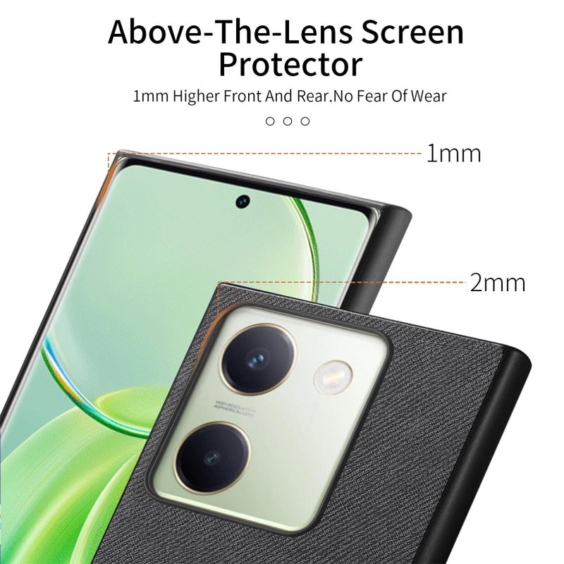 HuHa Case Cover For vivo Y300+ Twill Fabric Leather Skin Back Phone Case(Black) - Image 3