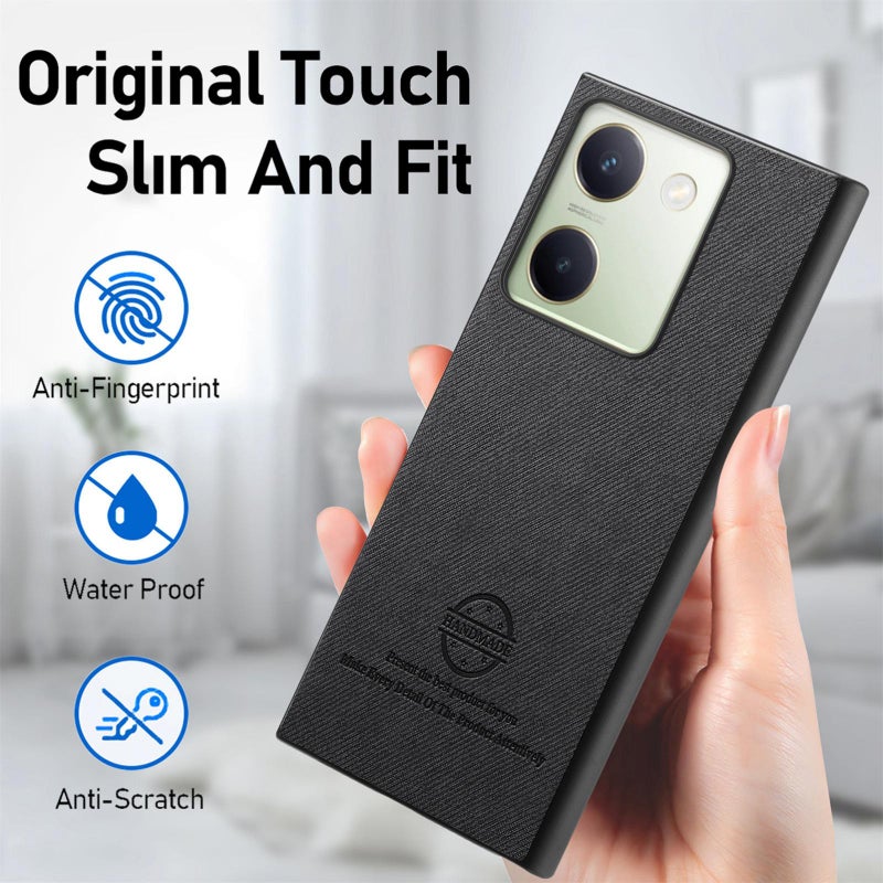 HuHa Case Cover For vivo Y300+ Twill Fabric Leather Skin Back Phone Case(Black) - Image 5