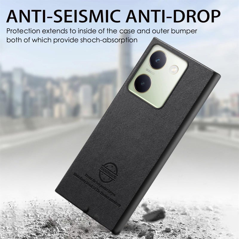 HuHa Case Cover For vivo Y300+ Twill Fabric Leather Skin Back Phone Case(Black) - Image 4