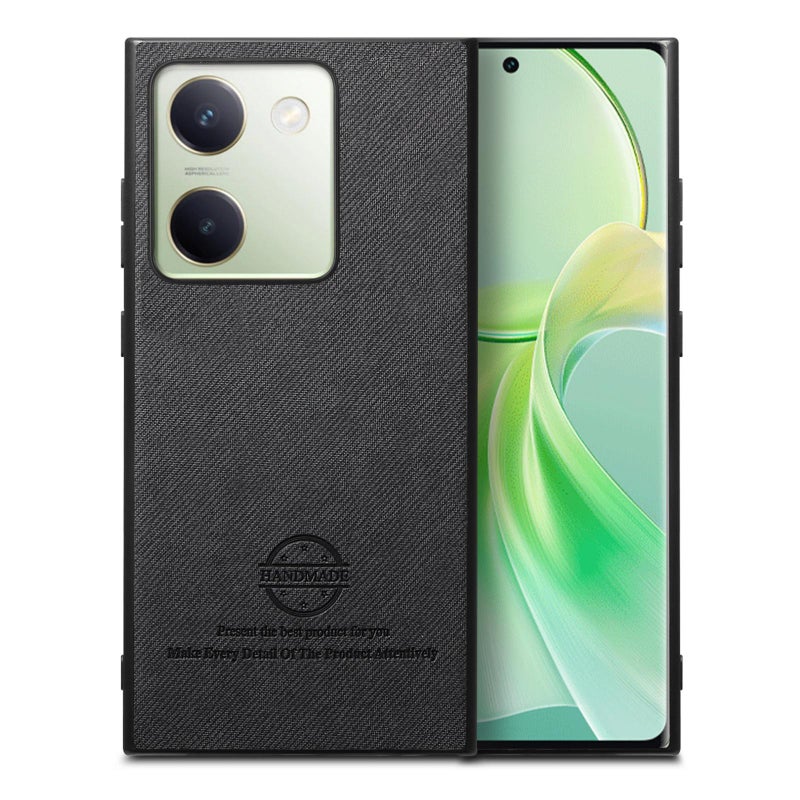 HuHa Case Cover For vivo Y300+ Twill Fabric Leather Skin Back Phone Case(Black) - Image 1