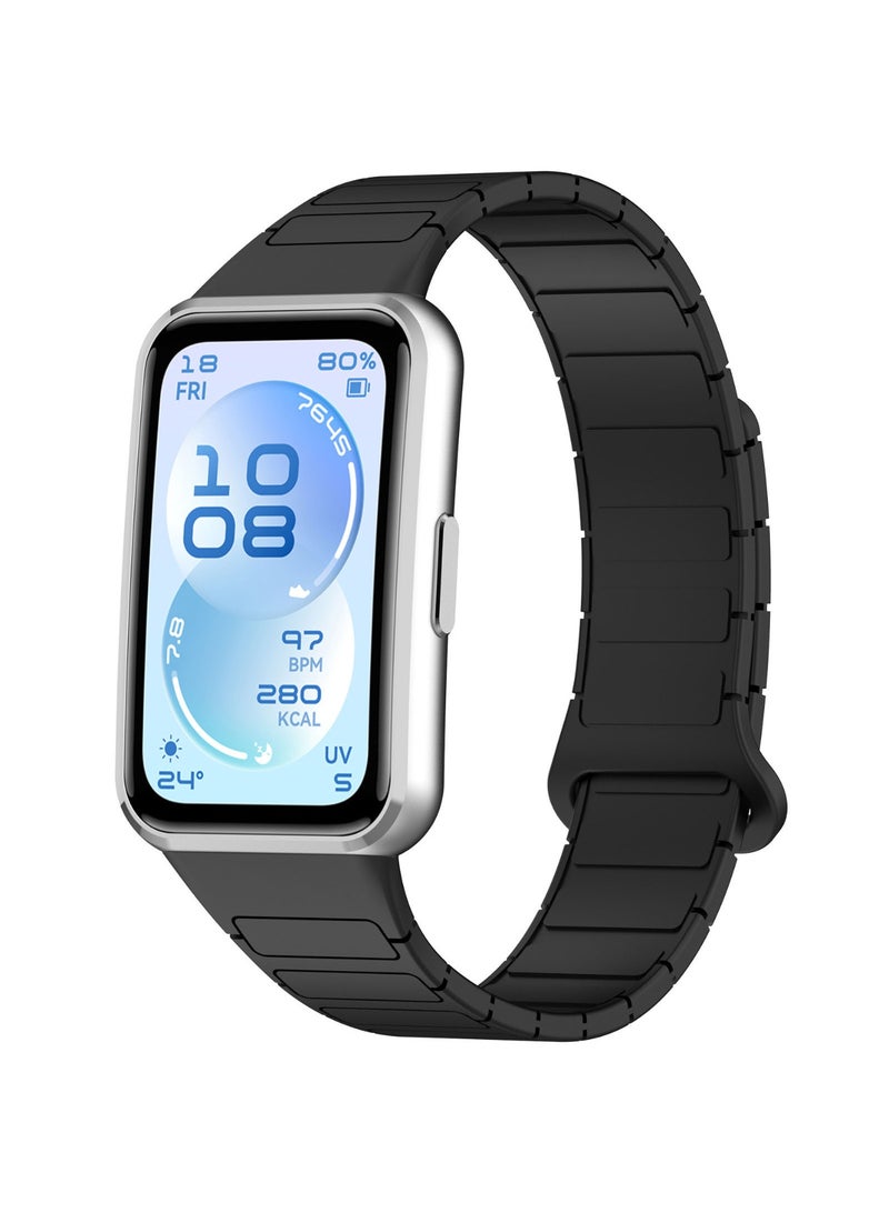 Youque Silicone Sport Watch Strap/Magnetic Suction Watchband for HUAWEI Band 11/Band 11 Pro Black - Image 2
