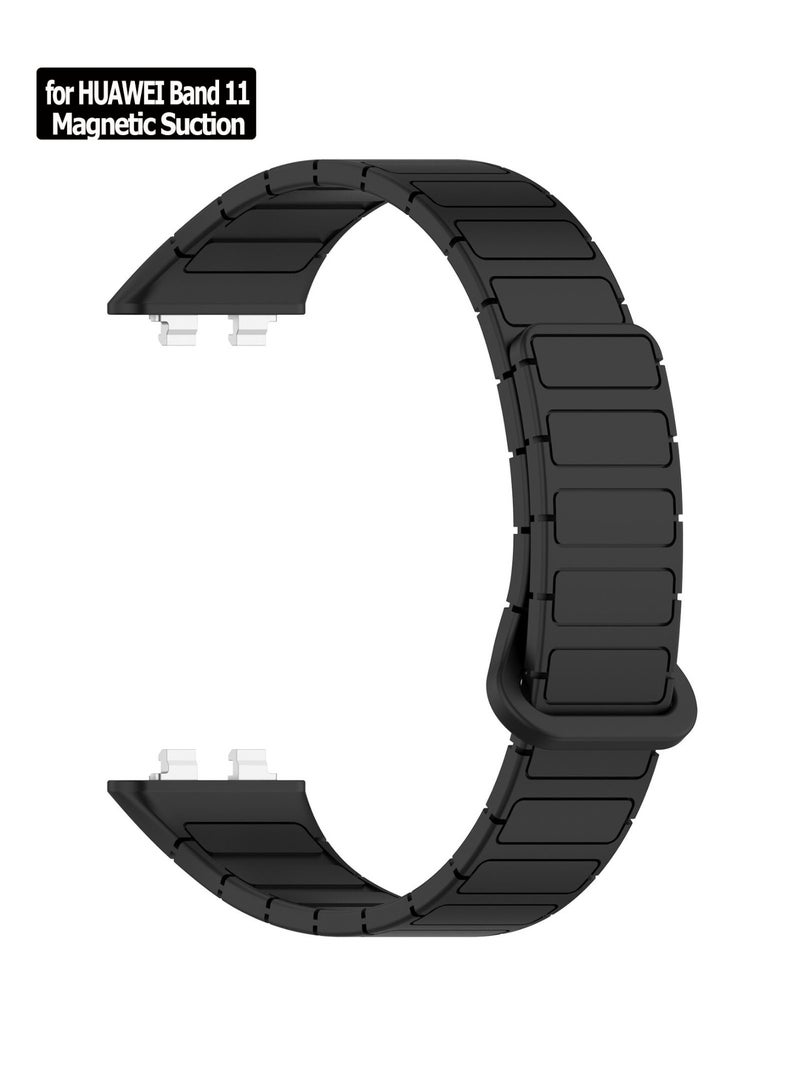 Youque Silicone Sport Watch Strap/Magnetic Suction Watchband for HUAWEI Band 11/Band 11 Pro Black - Image 1