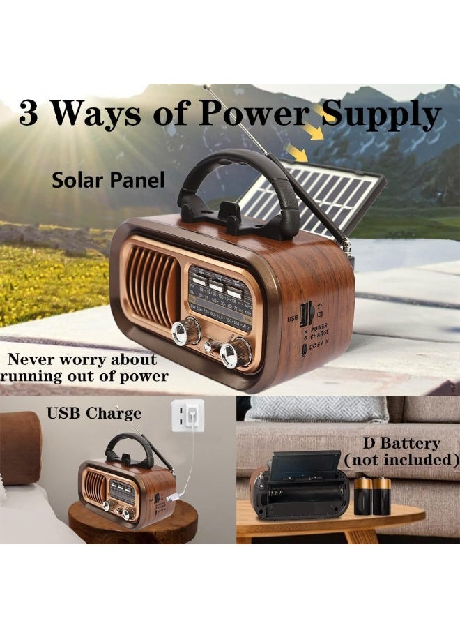 بيلينجدون راديو صغير رجعي عتيق مزود بتقنية Bluetooth، راديو محمول AM FM ترانزستور بأفضل صوت، راديو يعمل بالطاقة الشمسية/البطارية/قابل لإعادة الشحن، TWS، يدعم تشغيل بطاقة TF/USB - Image 2
