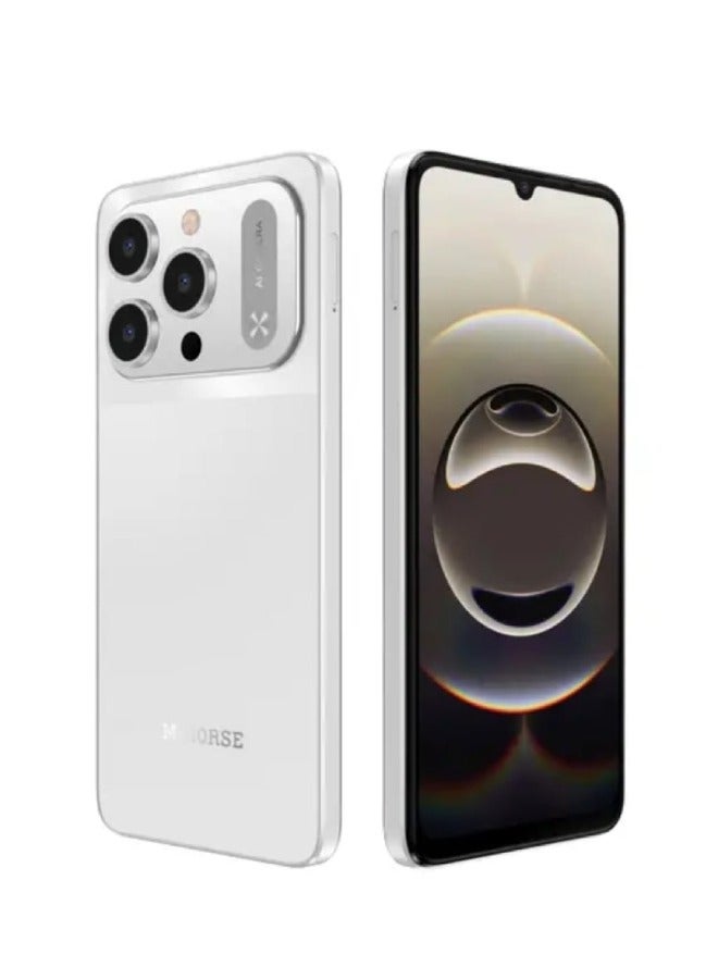M-HORSE M17ProMax+ Smartphone, 8GB RAM, 128GB Storage, Dual SIM, 6.8-Inch AMOLED Display, Android 14, 4G LTE – White - Image 1