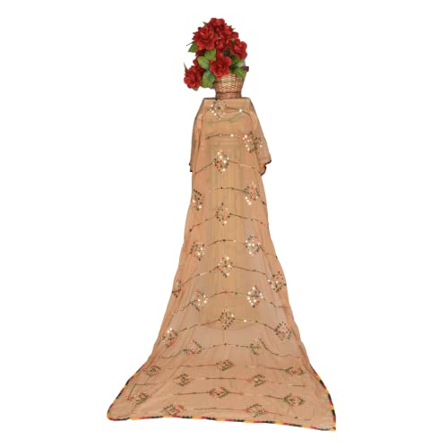 KEMZA Women's Embroidered Mirror Work Chiffon Dupatta (Gold) Rajasthani Banjara Dupatta with Kuchi Work For Festival, Wedding, Party - Image 3