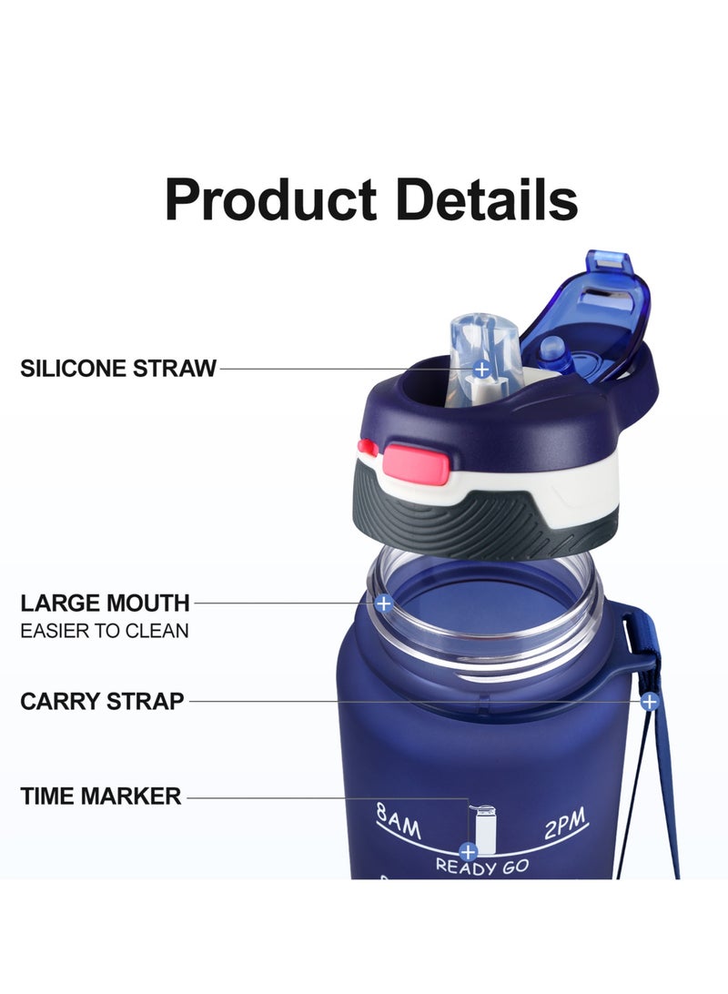 KANGZYUAN Straw Sports Water Bottle With Time Marker for Fitness Gym Camping Outdoor Sports Protein Shaker Outdoor Travel Portable Leakproof Drinkware Drink Bottle BPA Free 1000mL Blue Red  - Image 3
