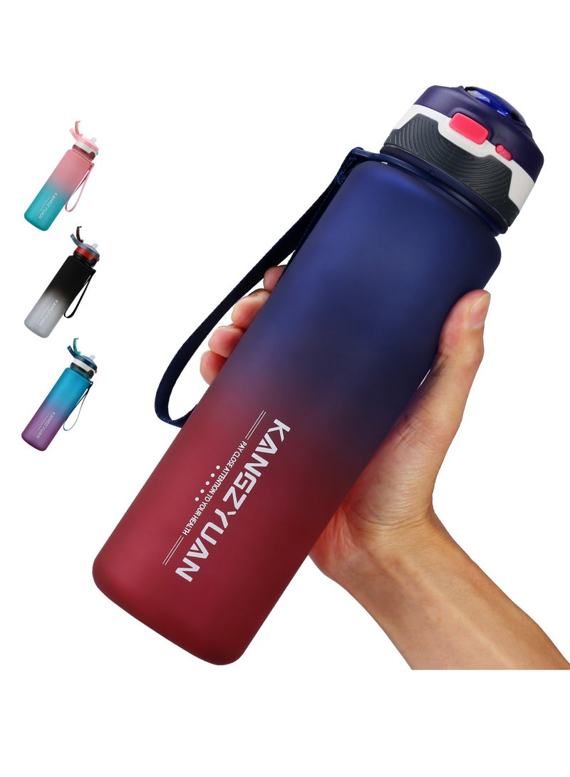 KANGZYUAN Straw Sports Water Bottle With Time Marker for Fitness Gym Camping Outdoor Sports Protein Shaker Outdoor Travel Portable Leakproof Drinkware Drink Bottle BPA Free 1000mL Blue Red  - Image 2