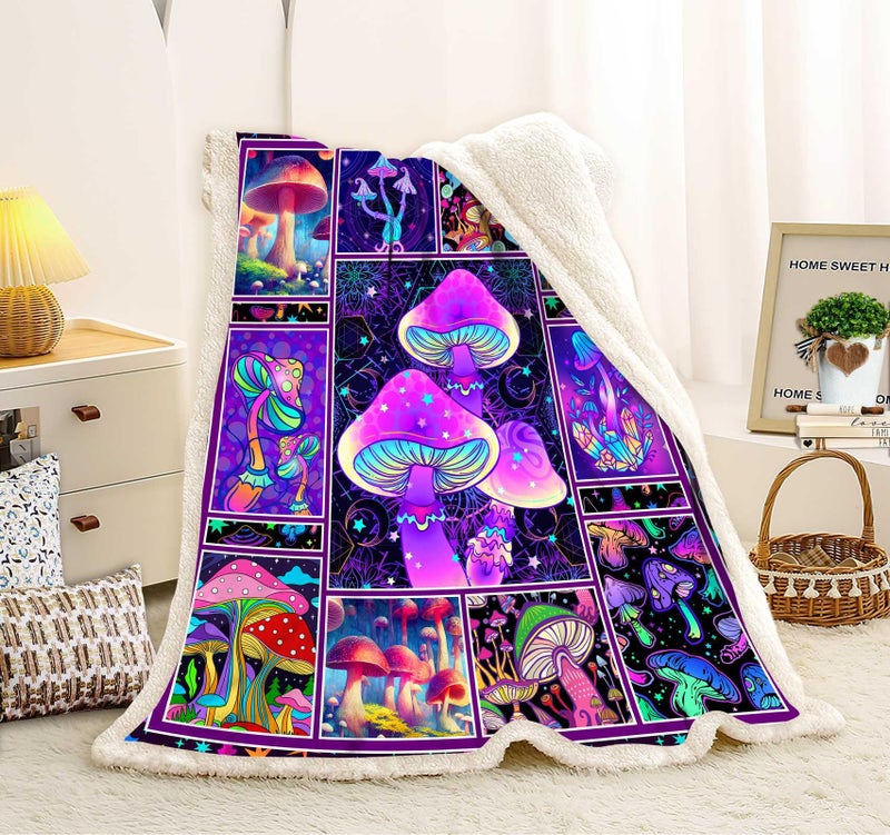 Mushroom Blanket Gifts for Women  Soft Cozy Fleece Sherpa Throw for Sofa Couch Cottagecore Room Decor  AllSeason Adult Teen Blanket 60x50