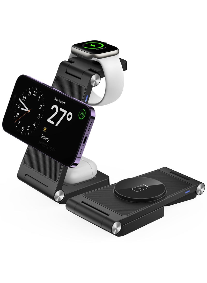 SYOSI Magnetic Wireless Charger Stand, 3-in-1 Charging Station Foldable Wireless Charger Multi-Device Charger Fast Charging Hub for iPhone 15 14 13 12 Series, Apple Watch Ultra/SE/9/8/7/6/5/4/3/2, AirPods - Image 1