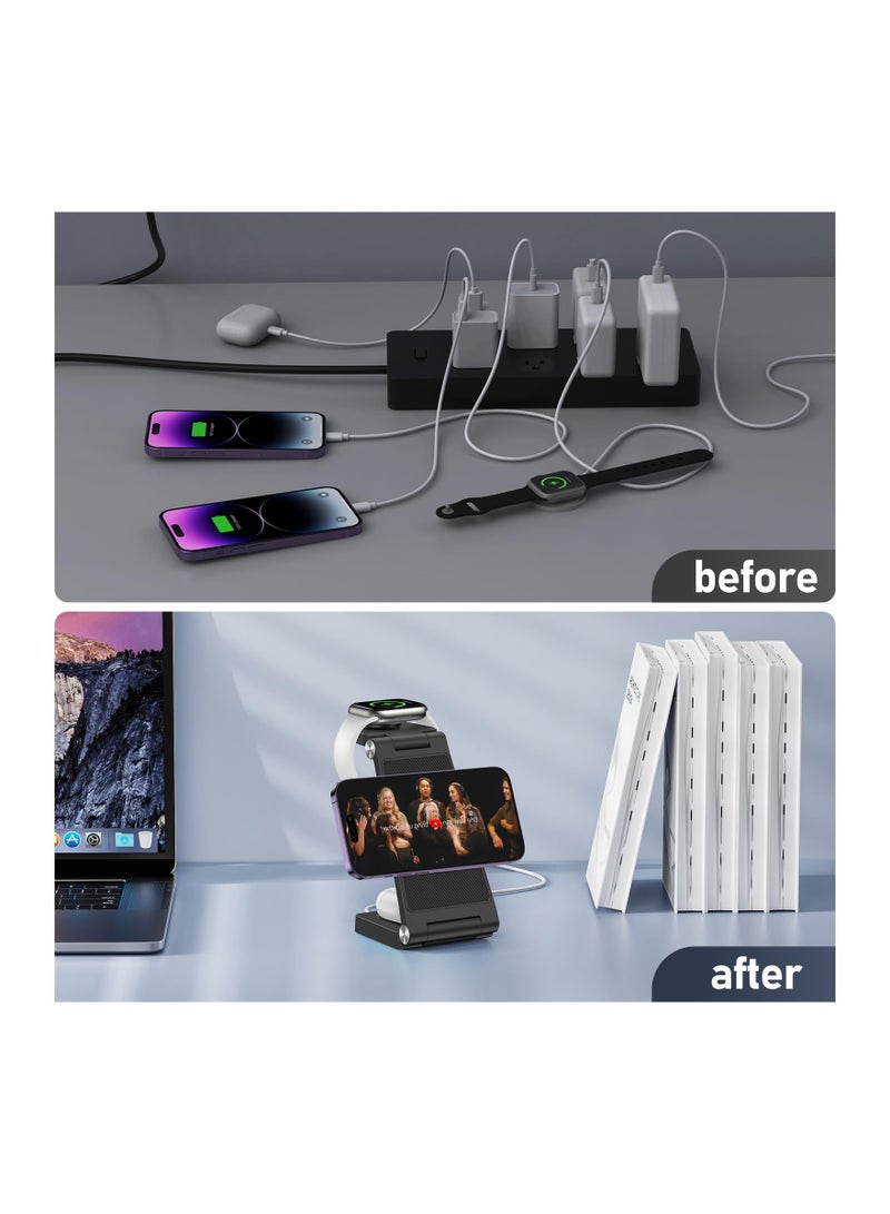 SYOSI Magnetic Wireless Charger Stand, 3-in-1 Charging Station Foldable Wireless Charger Multi-Device Charger Fast Charging Hub for iPhone 15 14 13 12 Series, Apple Watch Ultra/SE/9/8/7/6/5/4/3/2, AirPods - Image 5