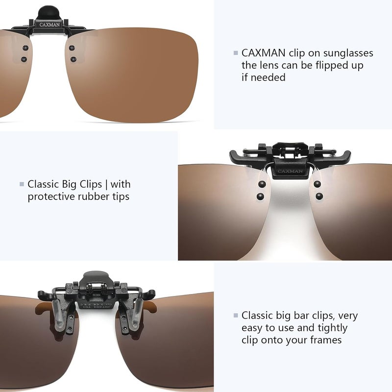 CAXMAN Polarized Clip-on Flip Up Metal Clip Rimless Sunglasses for Prescription Glasses - Image 3