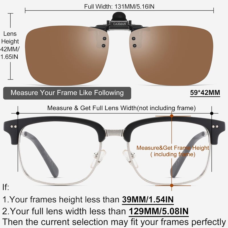 CAXMAN Polarized Clip-on Flip Up Metal Clip Rimless Sunglasses for Prescription Glasses - Image 4