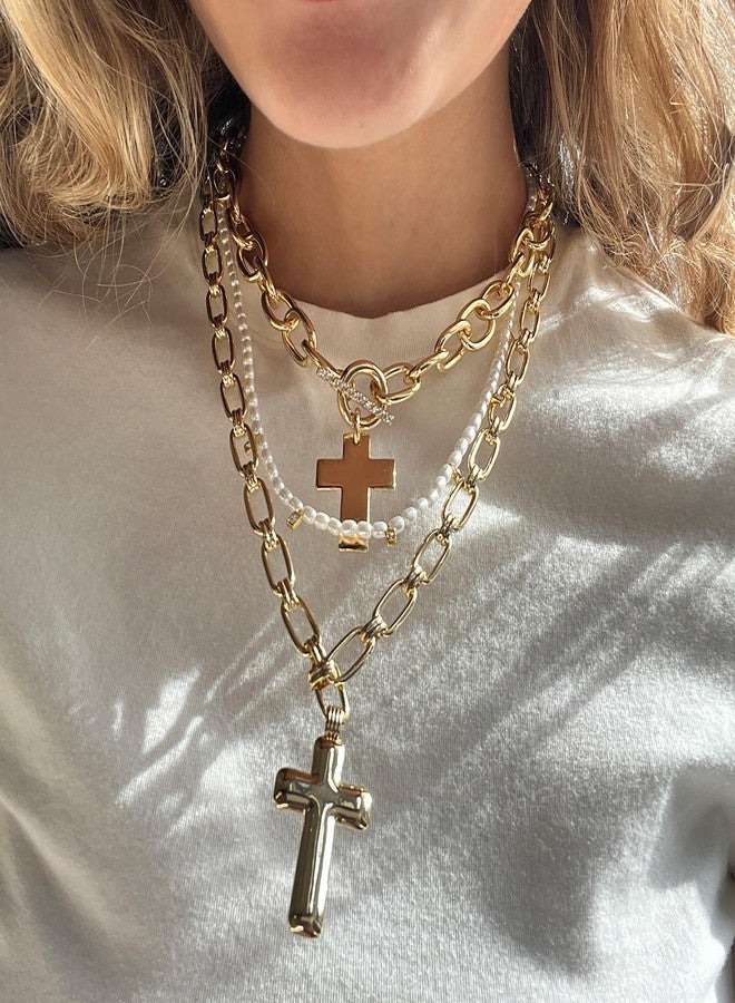 BaubleBar Priscilla Statement Cross Necklace - Gold - Image 4