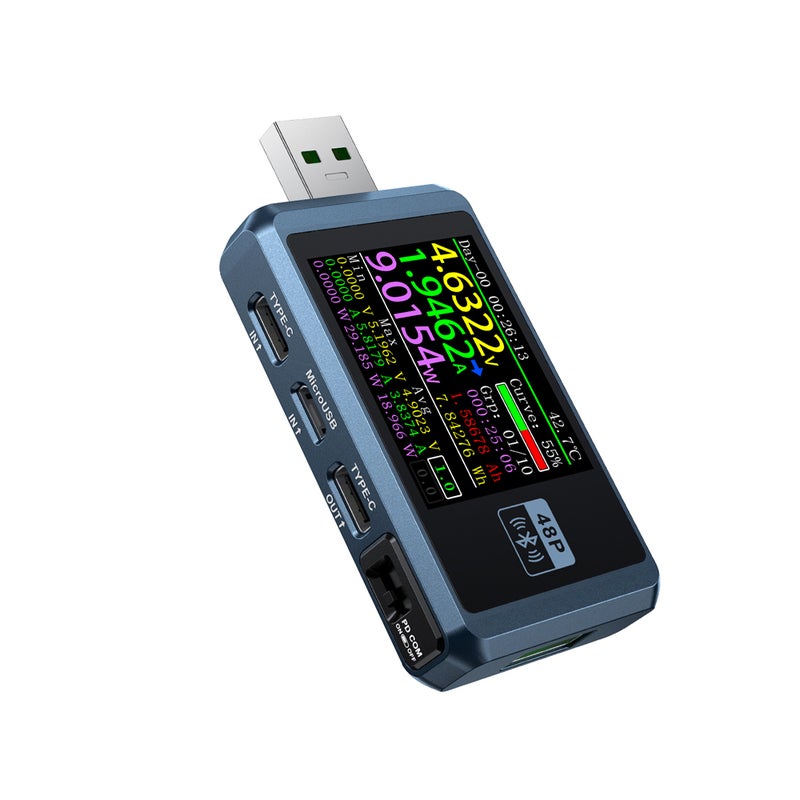 أداة FNIRSI FNB48P لاختبار العرض ب6 أرقام ومقياس جهد ومقياس تيار متعدد الوظائف وأداة شحن USB TYPE-C وكتشاف الأسلاك وتحفيز وحساب سعة البطاراة وقياس المقاومة الداخلية للكابل - Image 1