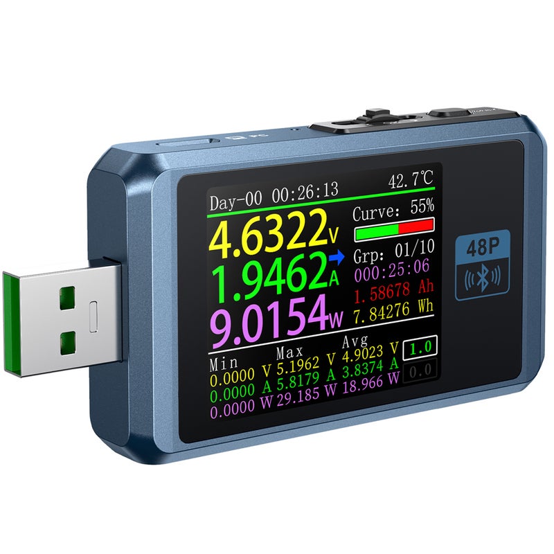 أداة FNIRSI FNB48P لاختبار العرض ب6 أرقام ومقياس جهد ومقياس تيار متعدد الوظائف وأداة شحن USB TYPE-C وكتشاف الأسلاك وتحفيز وحساب سعة البطاراة وقياس المقاومة الداخلية للكابل - Image 3