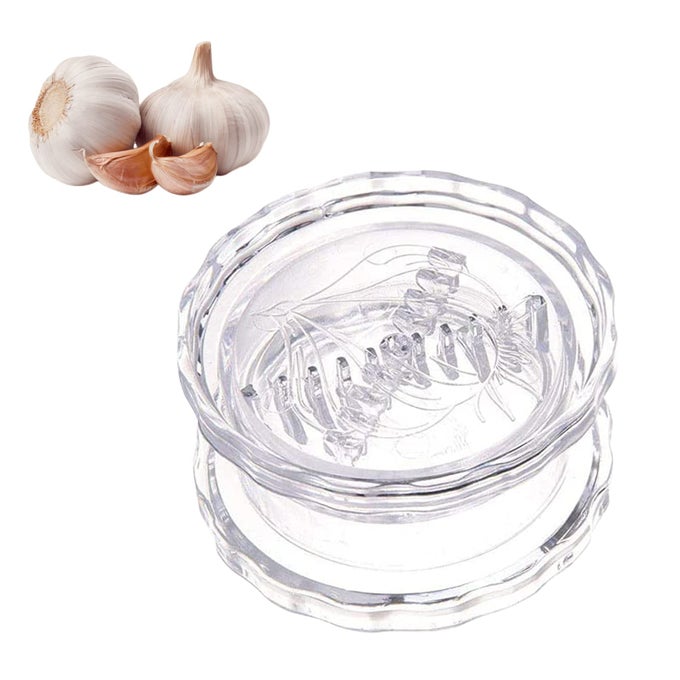 TRANSPARENT GARLIC TWIST PRESS NONSLIP MINCER AND PEELER KITCHEN GADGET PRESS FOR MINCING GARLIC ONIONS GINGERS FRUITS AND SALAD