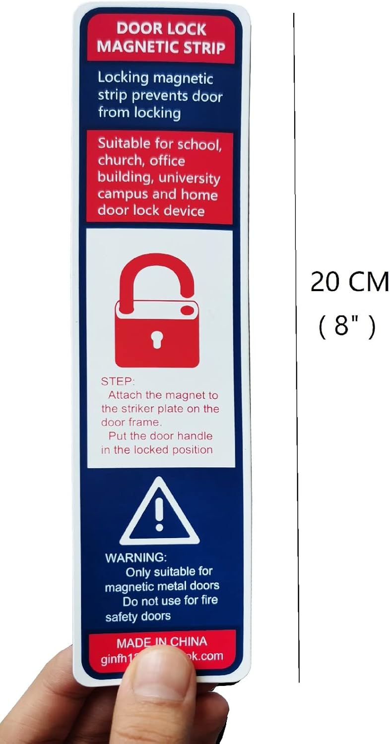 GINFH 12 Pack Lockdown Magnetic Strips Door Security Devices Thin Magnetic Strips School Office Emergency Easy Quick Lock Door Latch White Text Version (12) - Image 2
