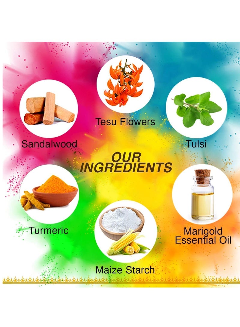 Antarkranti Natural Holi Gulal Colour Orange Yellow Red Green and Blue Tesu Flower Rose Petals Marigold Sandalwood Maize Starch Food Colour  Pack of 5 - Image 5