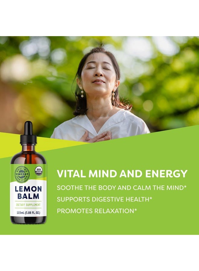 Vimergy Lemon Balm – Eases Stress & Tension* – Supports Brain Performance* – USDA Certified Organic, Non-GMO, Alcohol-Free – 115 mL (115 Servings) - Image 2