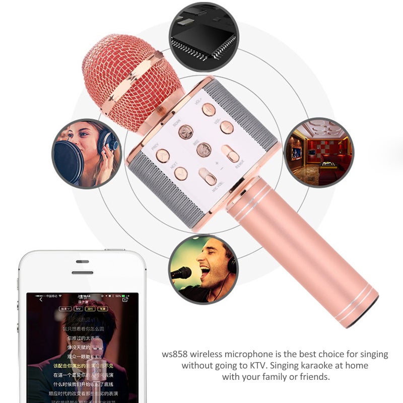 Wireless Microphone: Rose Gold Portable Rechargeable - High-quality Sound Bluetooth Microphone for Home Karaoke, Live Streaming Recording - Image 4