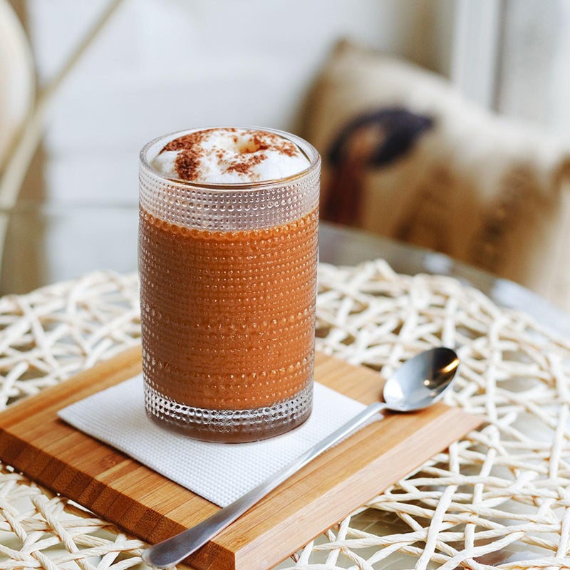 CWHHRN 15 Oz Glass Cups with Lids and Straws, Vintage Embossed Glassware for Whiskey Cocktail Beer, Iced Coffee Cup with Lid (2 PACK) - Image 3