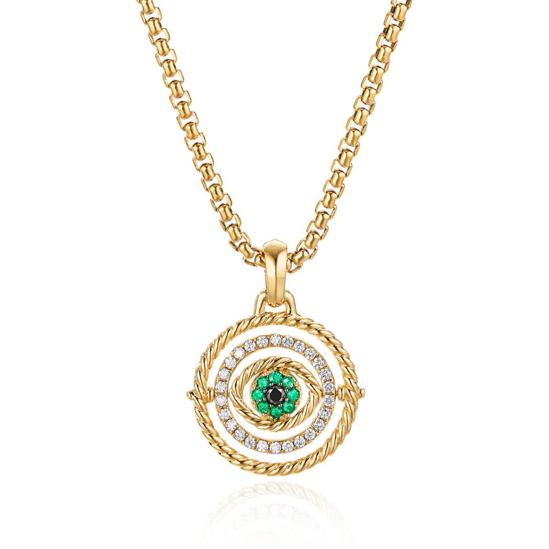 NUZON Cubic Zirconia Evil Eye Pendant Necklace for Women 18K Gold Box Chain Necklace Round Charm Lucky Faith Amulet Protection Jewelry 18’’ - Image 1