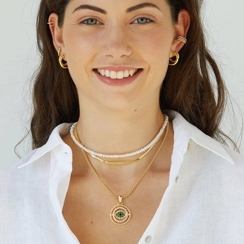 NUZON Cubic Zirconia Evil Eye Pendant Necklace for Women 18K Gold Box Chain Necklace Round Charm Lucky Faith Amulet Protection Jewelry 18’’ - Image 3