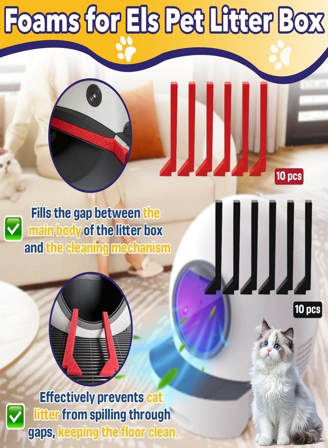 Mtuiewo 20 Packs Foams Compatible with Els Pet Litter Box, Precise Cut Seal Cat Litter Self Cleaning Replacement Part to Prevent Litter Spillage, Red & Black - Image 2
