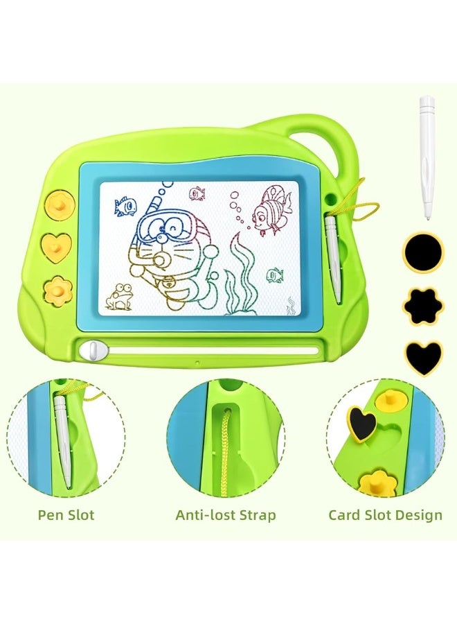 AiTuiTui Magnetic Drawing Board Mini Travel Doodle, Erasable Writing Sketch Colorful Pad Area Educational Learning Toy for Kid/Toddlers/Babies with 3 Stamps and 1 Pen (Green) - Image 1