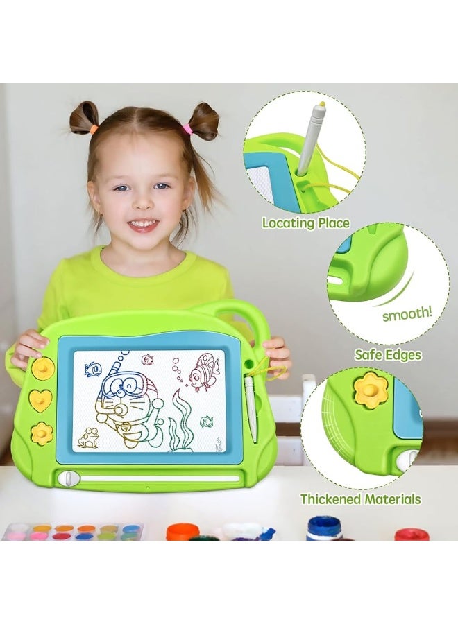 AiTuiTui Magnetic Drawing Board Mini Travel Doodle, Erasable Writing Sketch Colorful Pad Area Educational Learning Toy for Kid/Toddlers/Babies with 3 Stamps and 1 Pen (Green) - Image 2