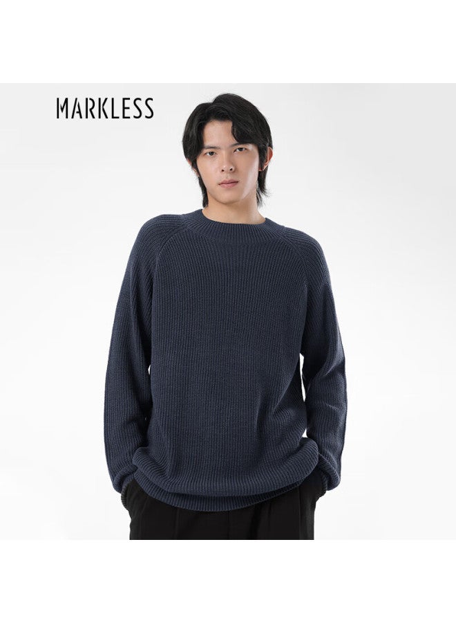 Markless Ingot Needle Sweater For Men, Autumn And Winter Warm Knit Pullover, Round Neck Base Layer, Loose Top 3740, Moonlight Blue, L - Image 1