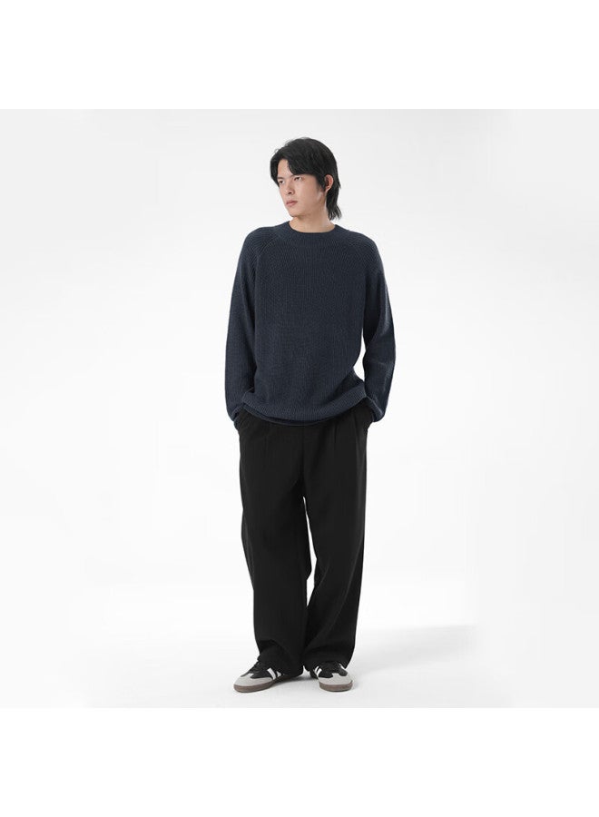 Markless Ingot Needle Sweater For Men, Autumn And Winter Warm Knit Pullover, Round Neck Base Layer, Loose Top 3740, Moonlight Blue, L - Image 2