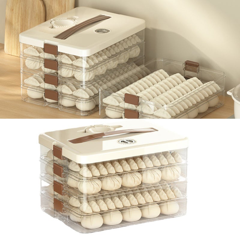 Dumpling Storage Box: 3-Layer Transparent Airtight Plastic Food Storage Container - Large Capacity With Separated Compartments, Portable Handle for Home Kitchen, Picnic, Travel, Office Use - Image 4