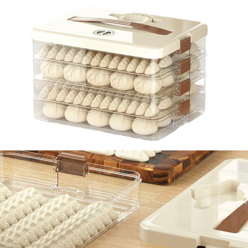 Dumpling Storage Box: 3-Layer Transparent Airtight Plastic Food Storage Container - Large Capacity With Separated Compartments, Portable Handle for Home Kitchen, Picnic, Travel, Office Use - Image 3